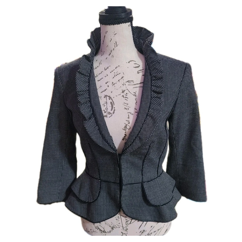 White House Black Market‎ Polka Dot Ruffle Peplum Blazer Corset Back 00
